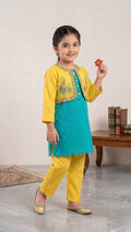 BREAK OUT OCEAN BLUE AND YELLOW KURTI 3 PC (BG-000814) - 2 piece suit
