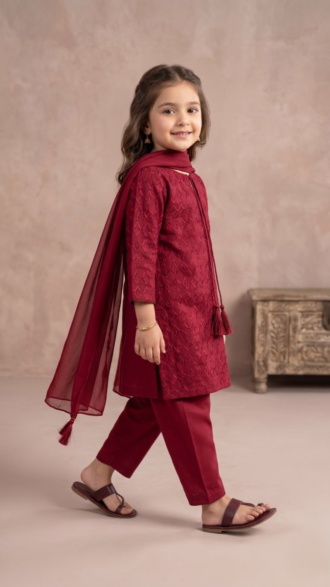 BREAK OUT RED 3 PC KURTI (BG-000815)