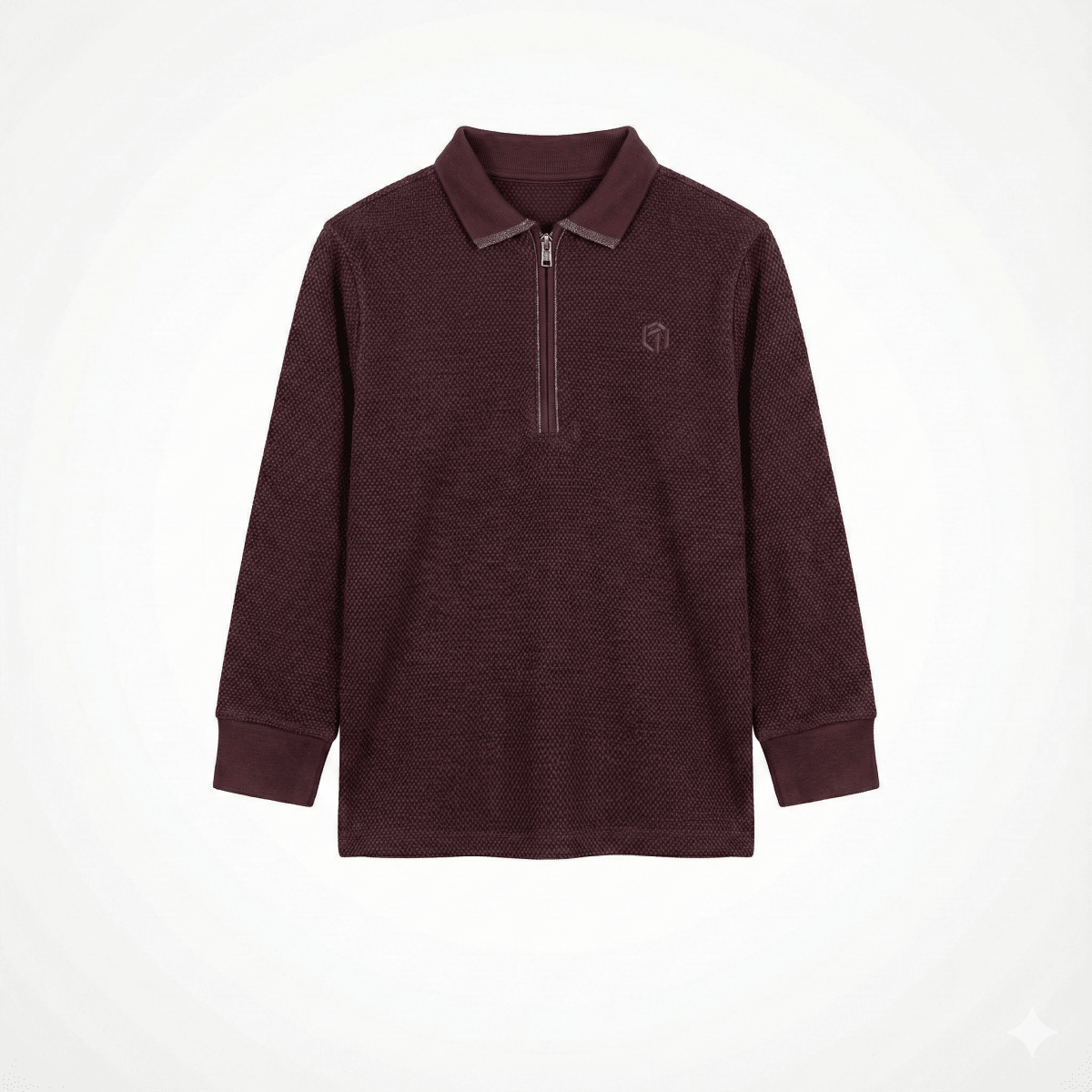 Burgundy Long Sleeve Zipper Polo Shirt (BG-000145)