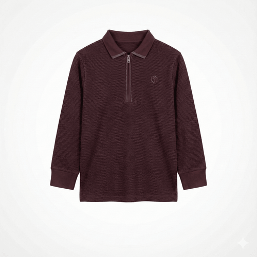 Burgundy Long Sleeve Zipper Polo Shirt (BG-000145)