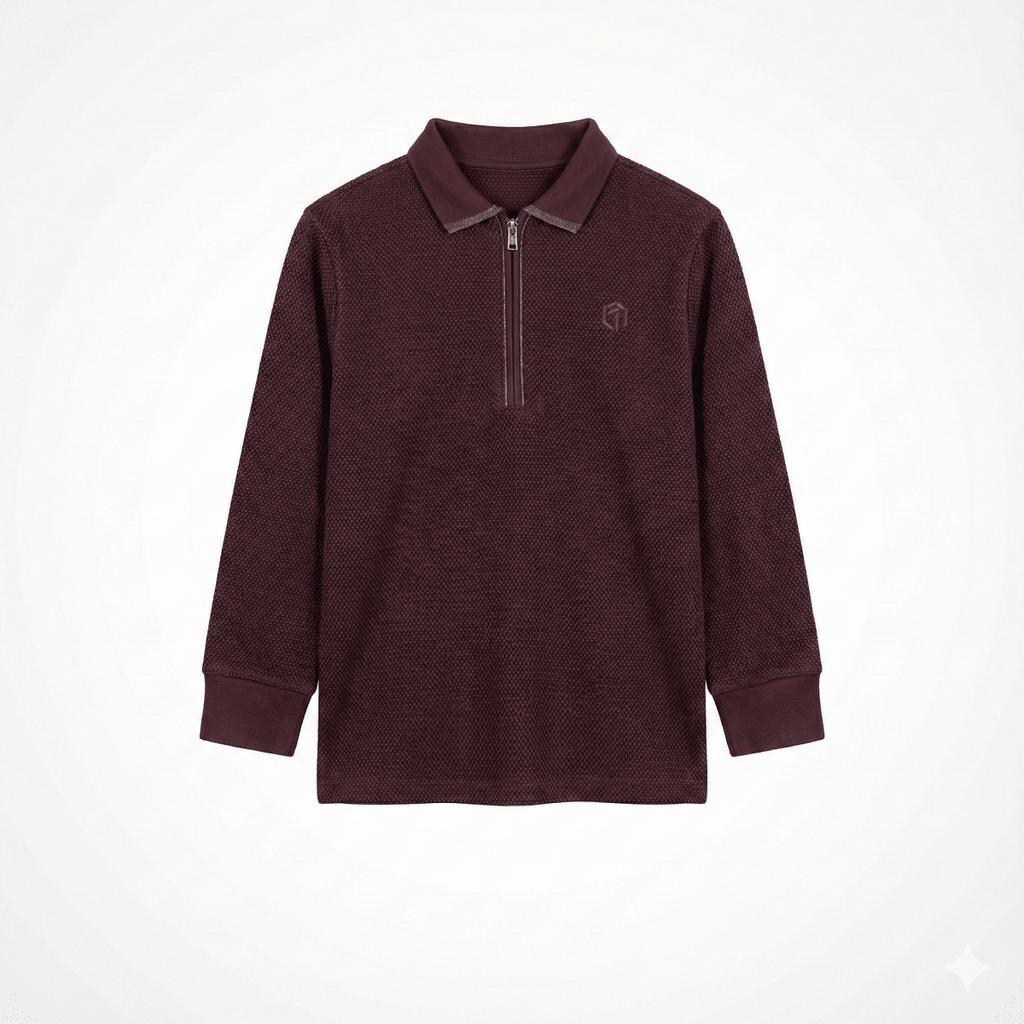 Burgundy Long Sleeve Zipper Polo Shirt (BG-000145)