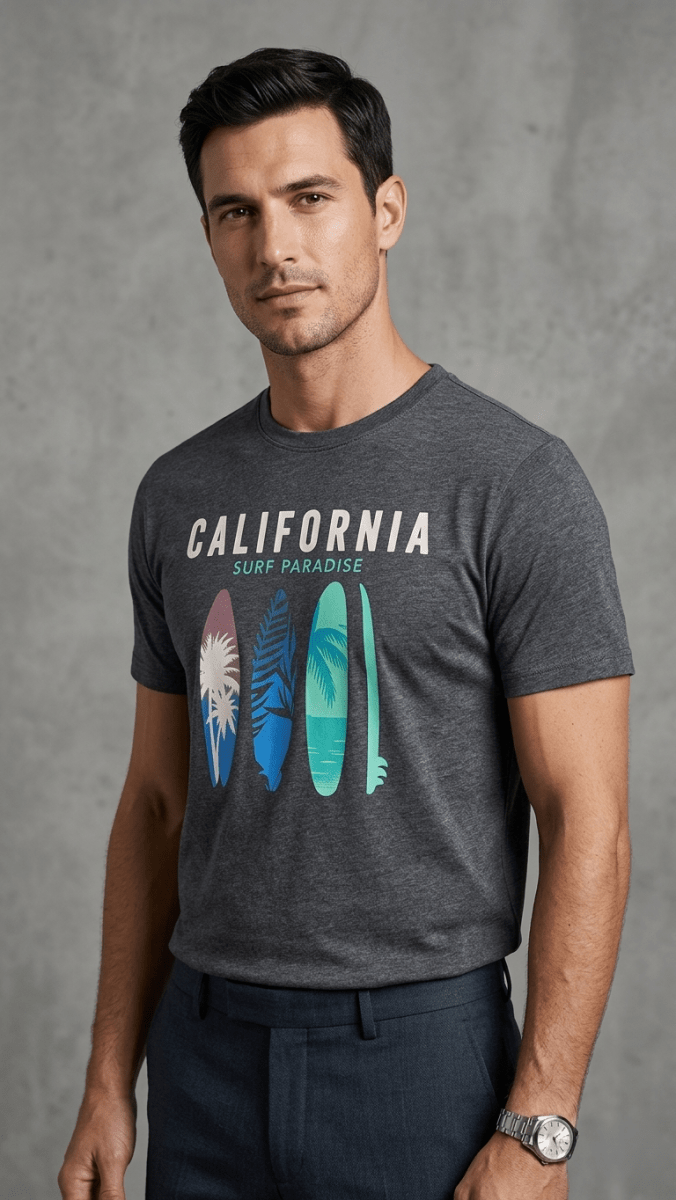 California "Surf Paradise" Tropical Graphic Tee (BG-000663) - men shirts