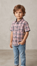 COTTON COP PINK HALF SLEEVES CASUAL SHIRT (BG-000691) - boy tshirt