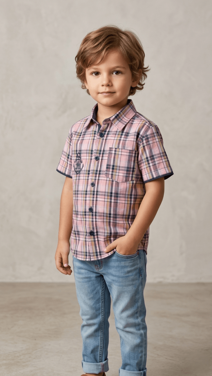 COTTON COP PINK HALF SLEEVES CASUAL SHIRT (BG-000691) - boy tshirt