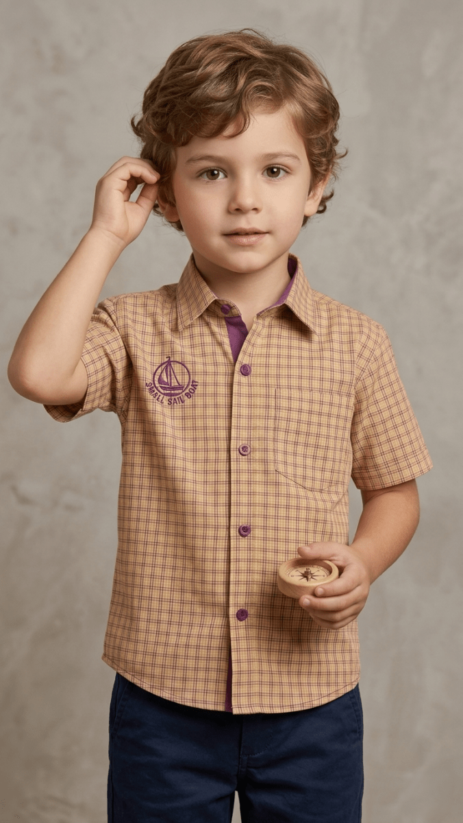 COTTON COP SKIN/BEIGE CASUAL SHIRT HALF SLEEVES (BG-000692) - boy tshirt