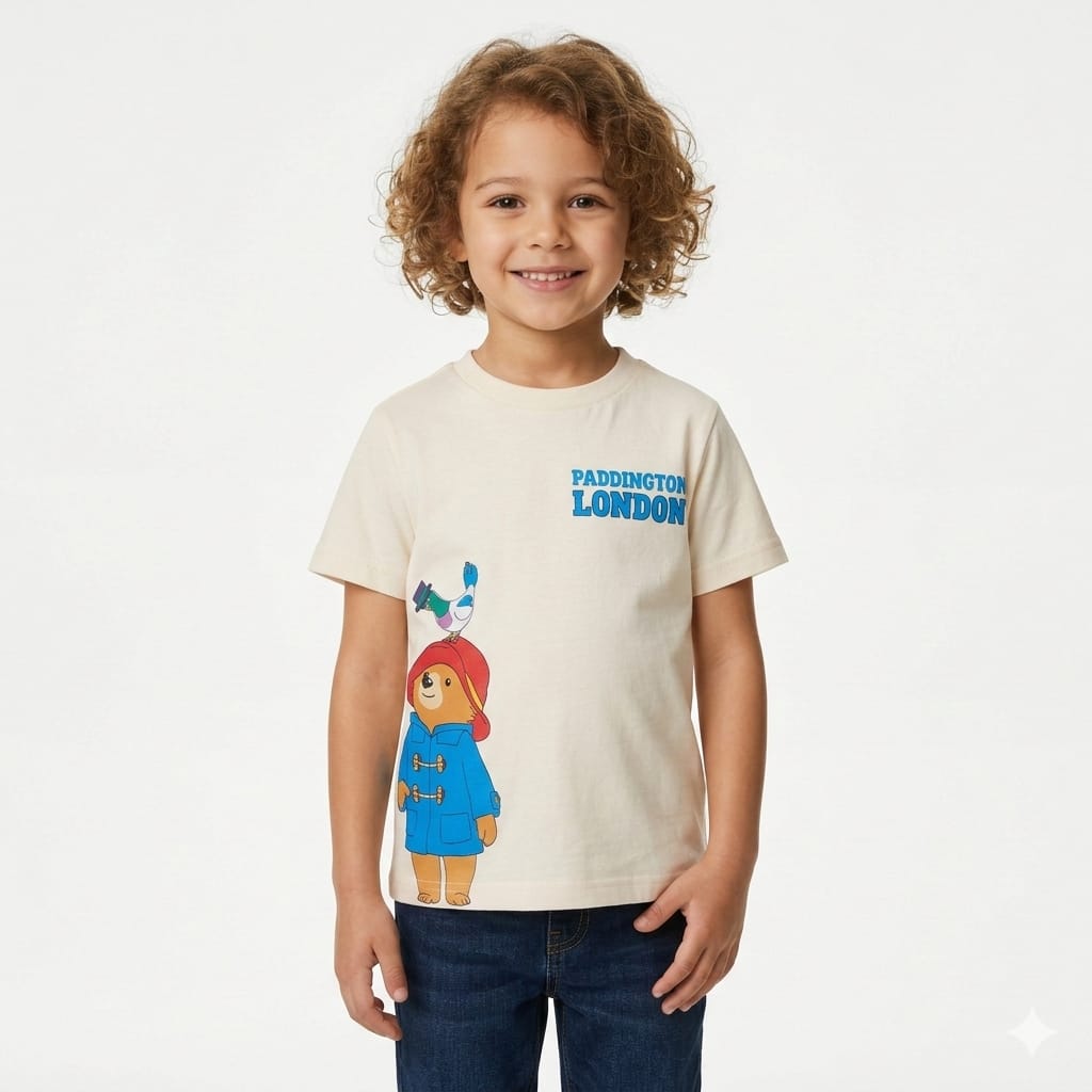 Cream Colored T-shirt with Paddington Bear & London text (BG-000311)