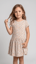 Cream Leopard Heart Print Drop-Waist Frock (BG-000645) - frock