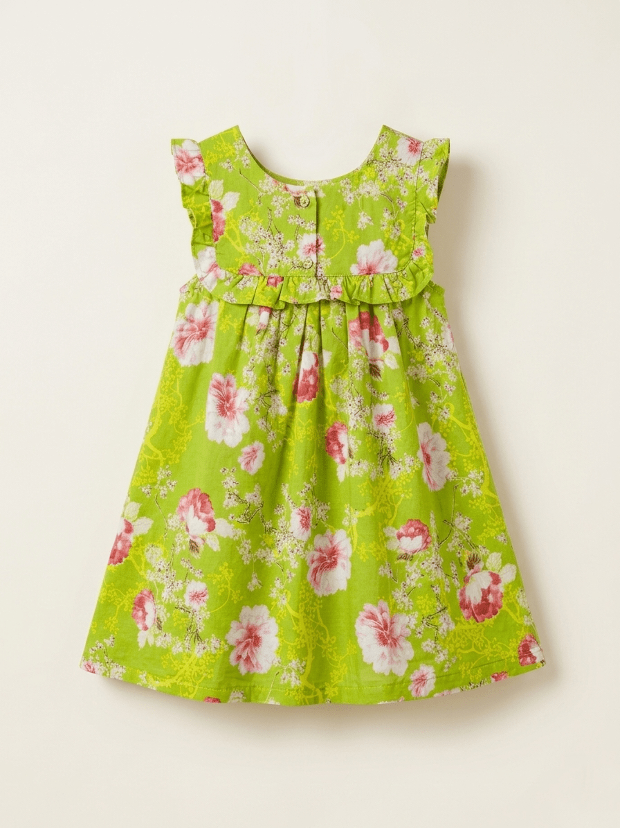 CUTIES GREEN FROCK WITH PINK FLOWERS PRINT (BG-0007920 - frock