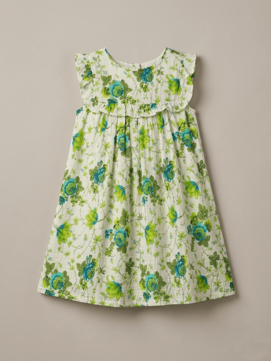CUTIES SKIN FROCK WITH GREEN FLOWER PRINT (BG-000791) - frock