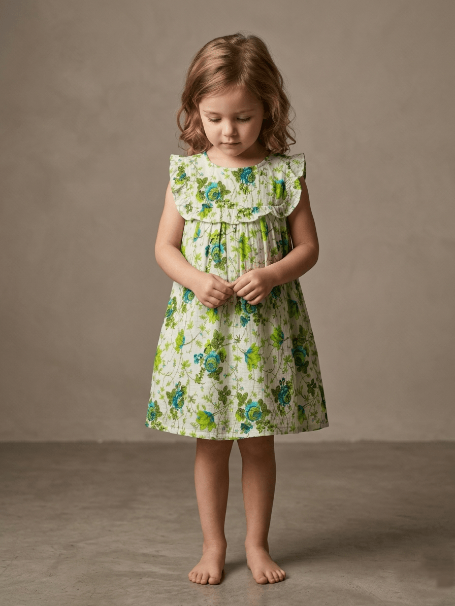 CUTIES SKIN FROCK WITH GREEN FLOWER PRINT (BG-000791) - frock