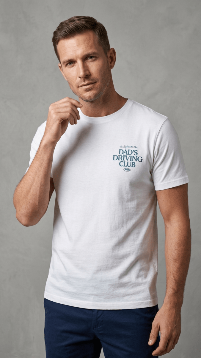 Dad’s Driving Club" The Eighteenth Hole White Tee (BG-000661) - men shirts