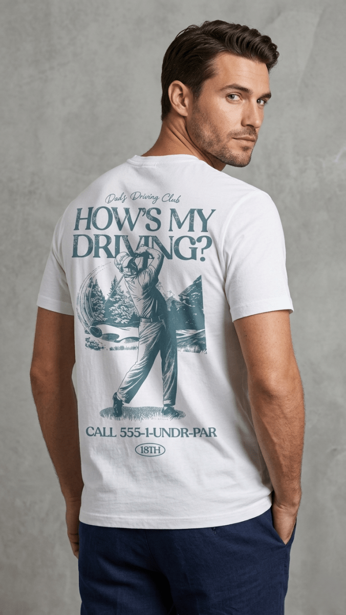Dad’s Driving Club" The Eighteenth Hole White Tee (BG-000661) - men shirts
