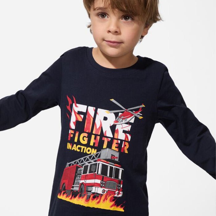 Dark blue long sleeved shirt with fire fighter print (BG-000113)