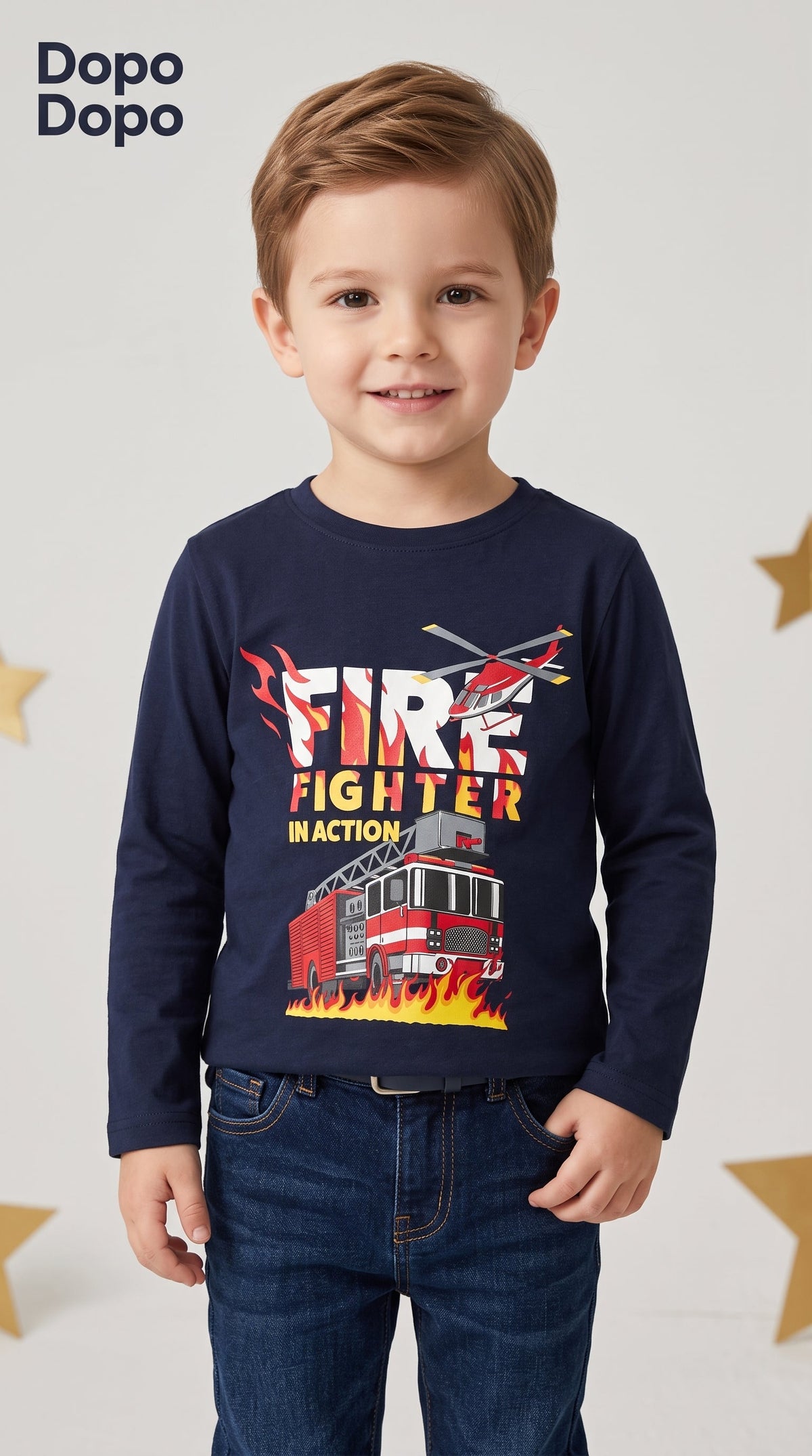 Dark blue long sleeved shirt with fire fighter print (BG-000113)