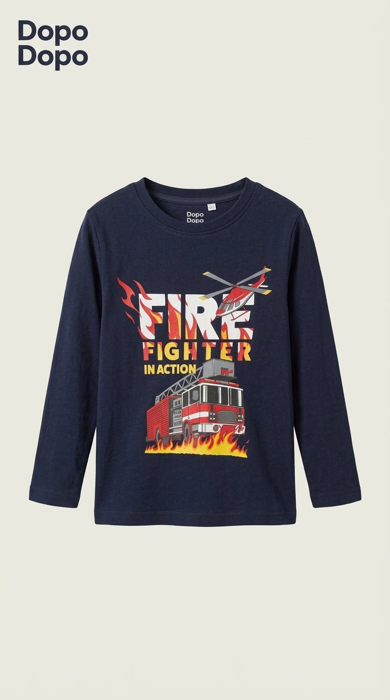 Dark blue long sleeved shirt with fire fighter print (BG-000113)