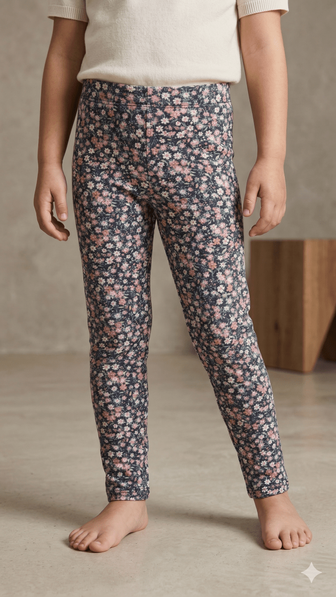 Floral Button-Detail Leggings (BG-000529) - girl tights