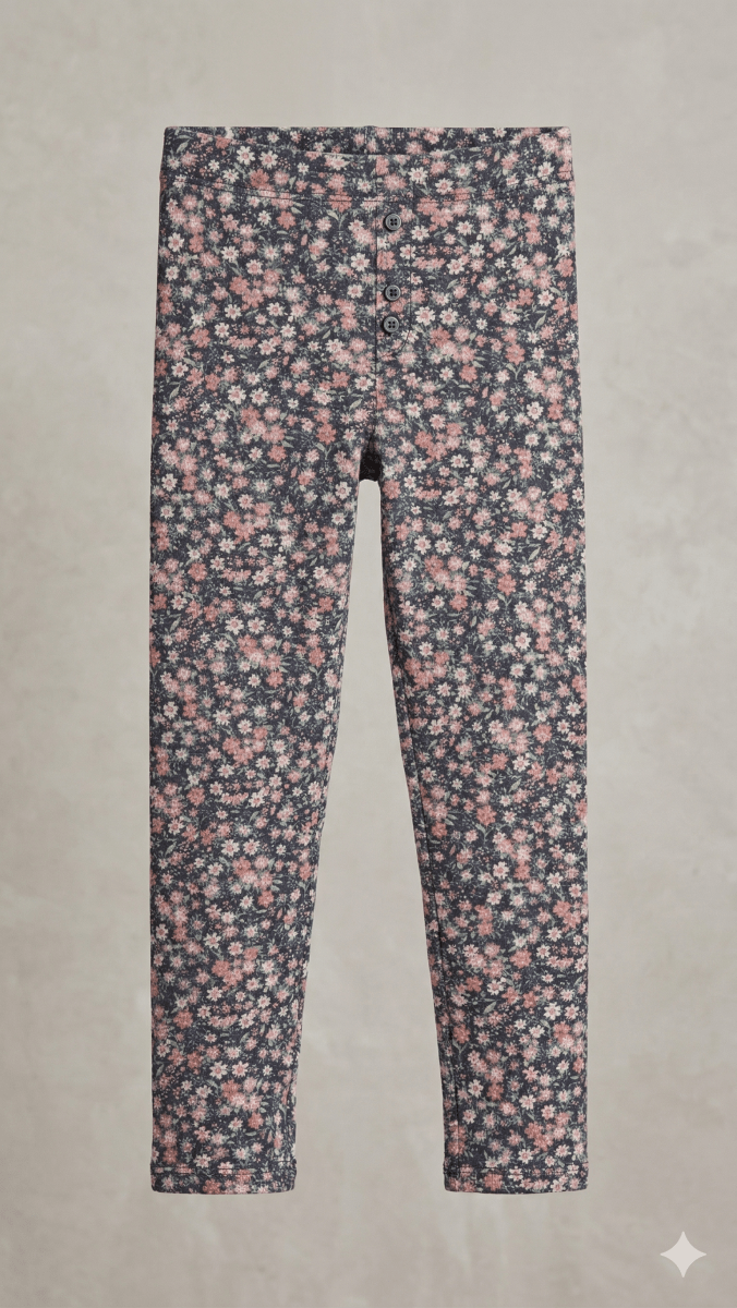 Floral Button-Detail Leggings (BG-000529) - girl tights