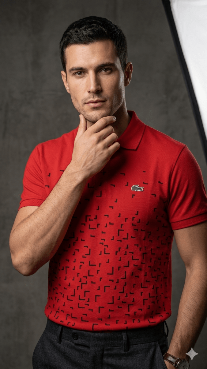 FUNKYS POLO RED WITH BLACK LINES AND LACOSTE LOGO ON CHEST (BG-000736) - men shirts