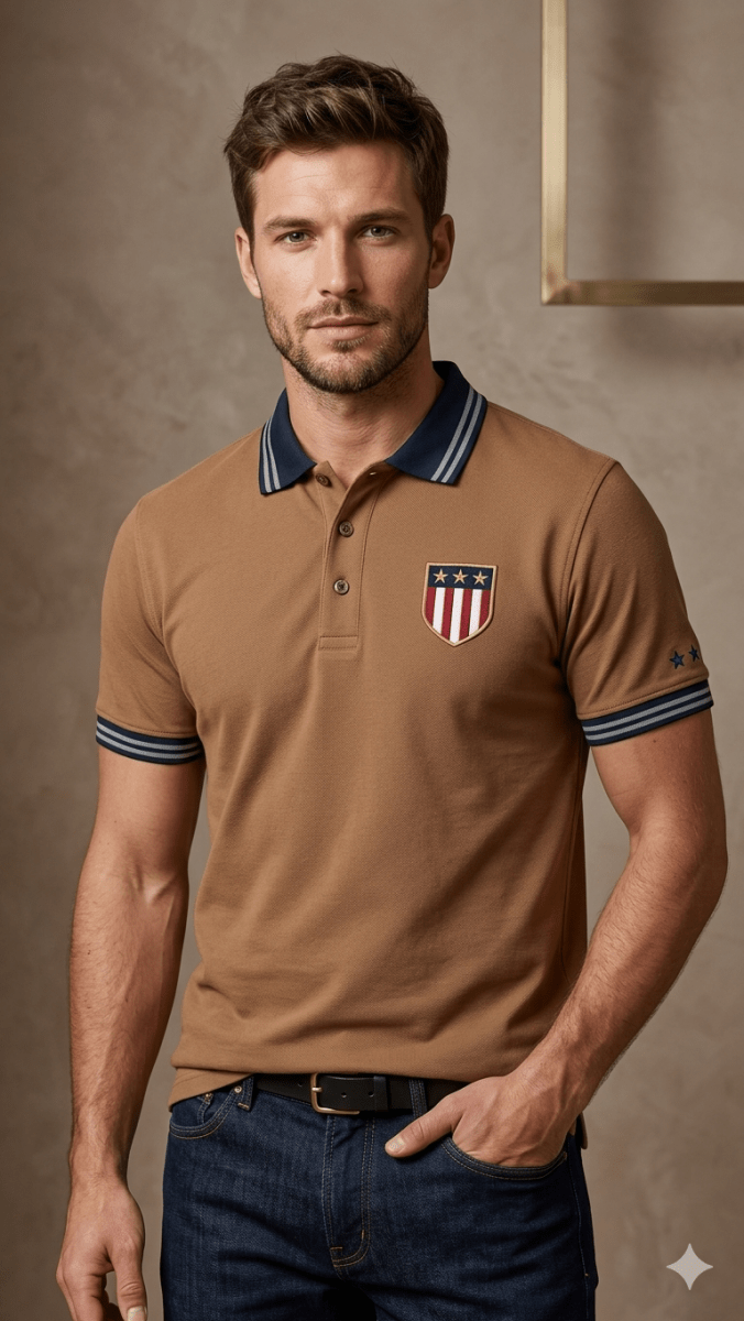 GANT POLO LIGHT BROWN WITH US FLAG ON FRONT (BG-000729) - men shirts