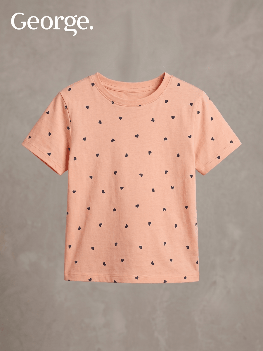 George Kids' Mini Heart Print Short Sleeve T-Shirt - Peach (BG-000765)