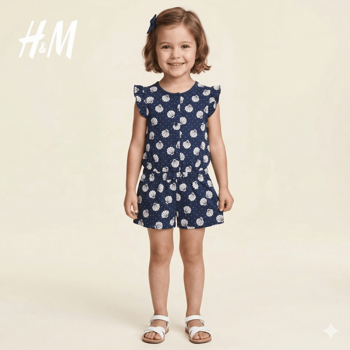 Girls all-over White Seashell & Dot Pattern Romper (BG-000382) - blouse