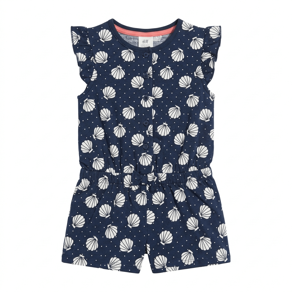 Girls all-over White Seashell & Dot Pattern Romper (BG-000382) - blouse