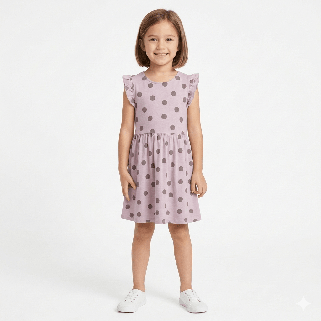 Girls Black Circle Printed Purple Frock (BG-000386)