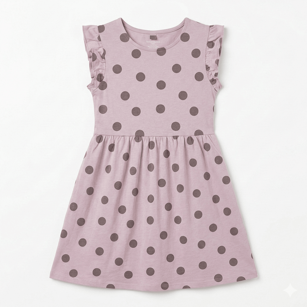 Girls Black Circle Printed Purple Frock (BG-000386)