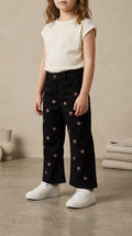Girls Black Embroidered Cherry Straight-Leg Denim Jeans (BG-000942)