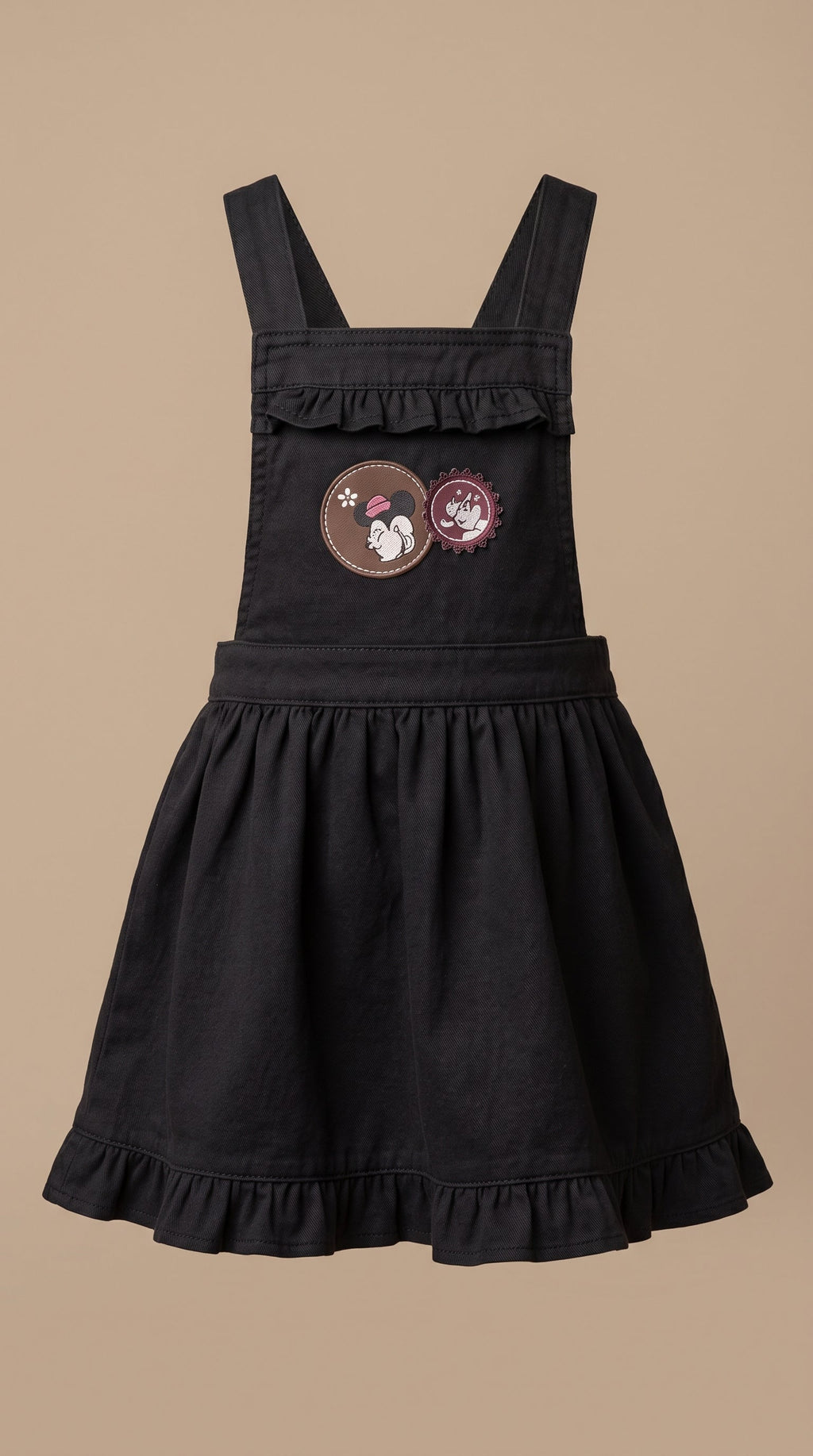 Girls Black Mickey Mouse Patch Pinafore Ruffle Dress (BG-000944)