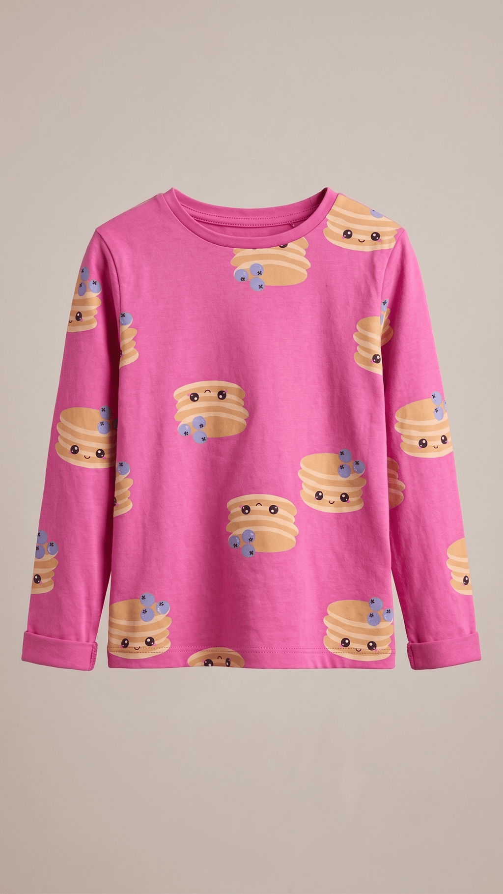 Girls Bright Pink Kawaii Pancake Print Long Sleeve T-Shirt George (BG-000926)