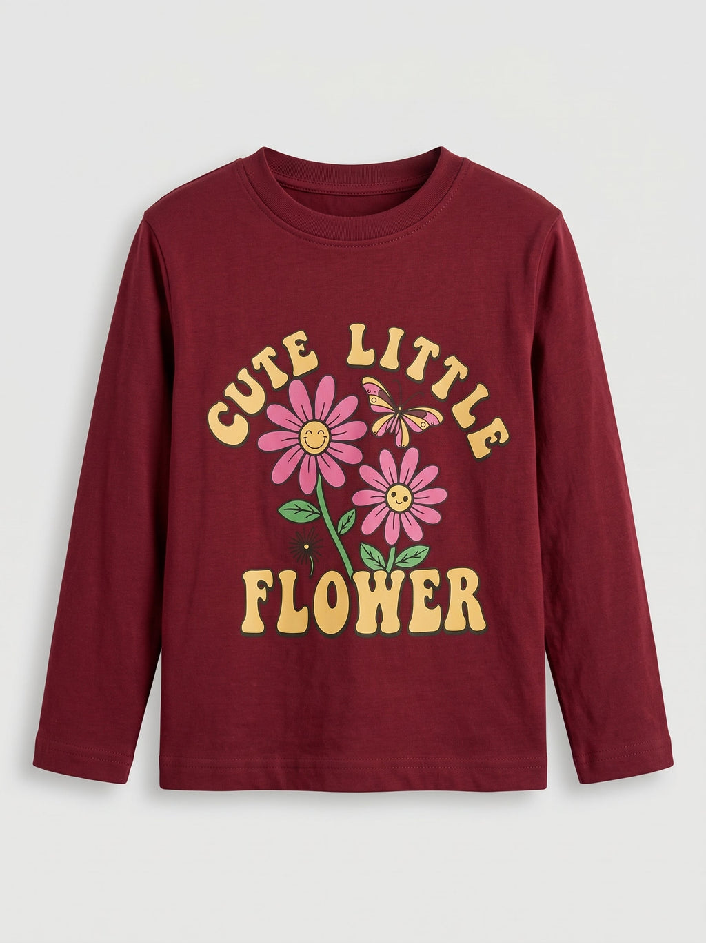 Girls Burgundy "Cute Little Flower" Long Sleeve Tee Minari (BG-000952)