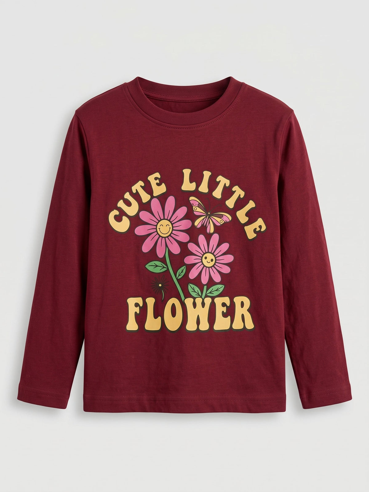 Girls Burgundy "Cute Little Flower" Long Sleeve Tee Minari (BG-000952)