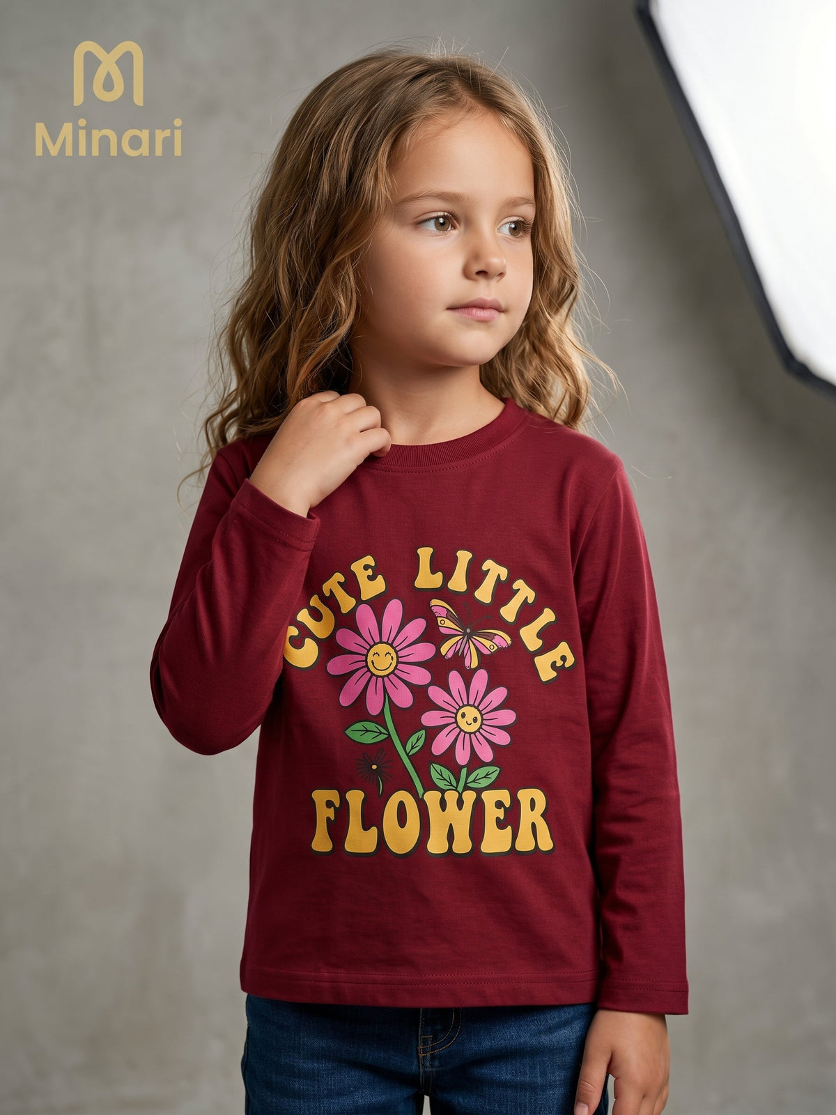 Girls Burgundy "Cute Little Flower" Long Sleeve Tee Minari (BG-000952)