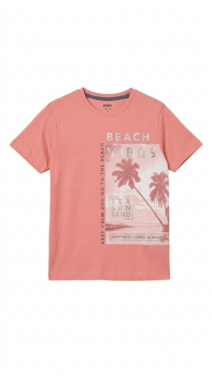 Girls Coral Pink Shirt with Beach Vibes Print (BG-000401) - blouse