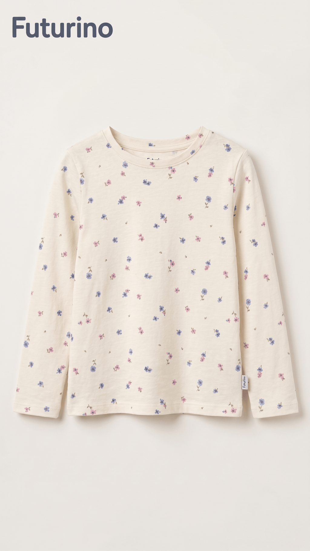 Girls Cream Ditsy Floral Long Sleeve T-Shirt Futurino (BG-000923)