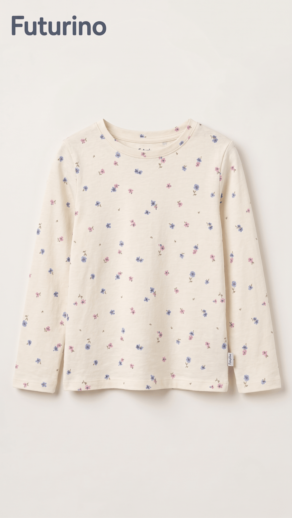 Girls Cream Ditsy Floral Long Sleeve T-Shirt Futurino (BG-000923)