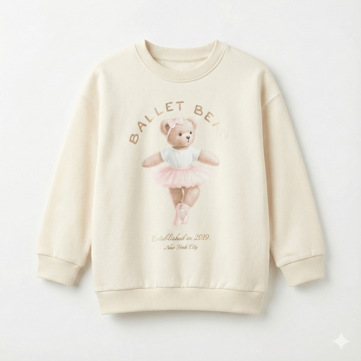 Girls Cream Sweatshirt - Cute "Ballet Bear" Graphic with Gold Foil Text (BG-000054)