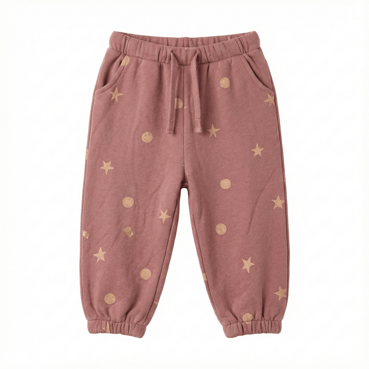 Girls' Dusty Pink Fleece Joggers with Gold Foil Star Print (BG-000022)
