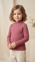 Girls Dusty Rose Ribbed Mock-Neck Long-Sleeve Top (BG-000970)