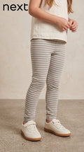 Girls Grey and White Striped Cotton Leggings Next (BG-000945)