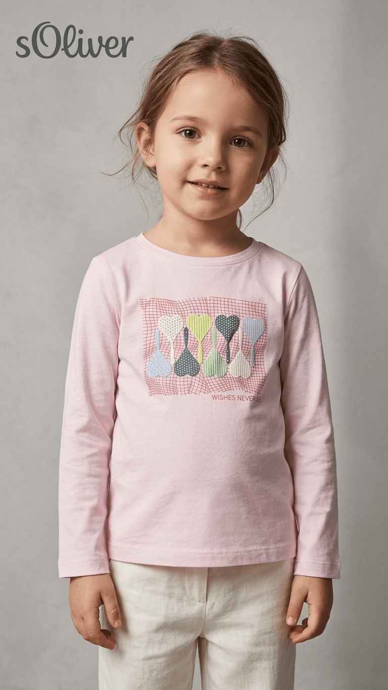 Girls Light Pink Heart Graphic Long Sleeve T-Shirt (BG-000932)