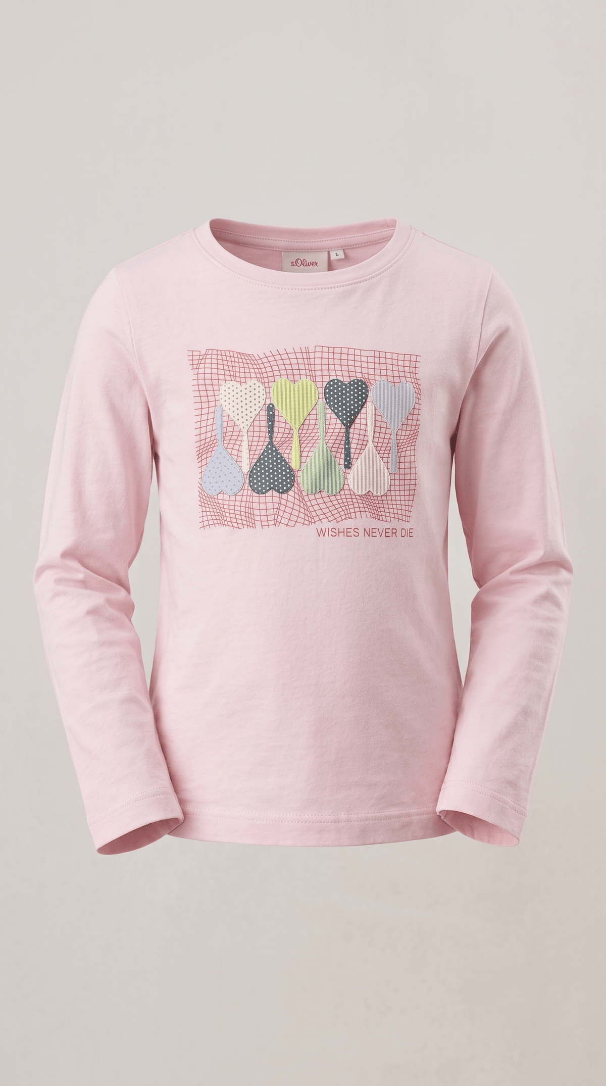 Girls Light Pink Heart Graphic Long Sleeve T-Shirt (BG-000932)