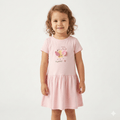 Girls Light Pink Short-Sleeve Frock with Bee Graphic Print and  Lets Fly Funny Text (BG-000394)
