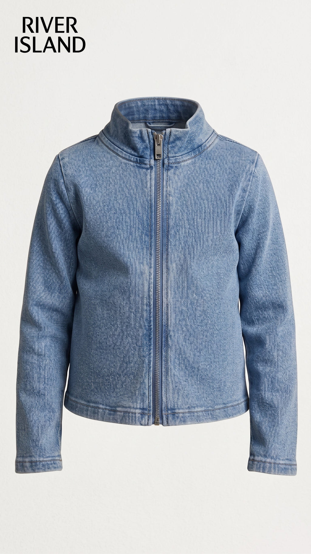 Girls Light Wash Denim Zip-Up Jacket River Island (BG-000938)