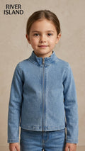 Girls Light Wash Denim Zip-Up Jacket River Island (BG-000938)