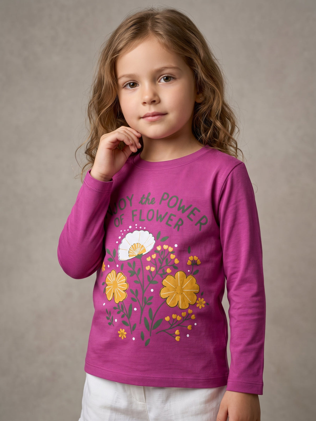 Girls Magenta Floral "Power of Flower" Long Sleeve Top (BG-000950)
