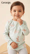 Girls Mint Green Bunny Print Long Sleeve T-Shirt George (BG-000924)