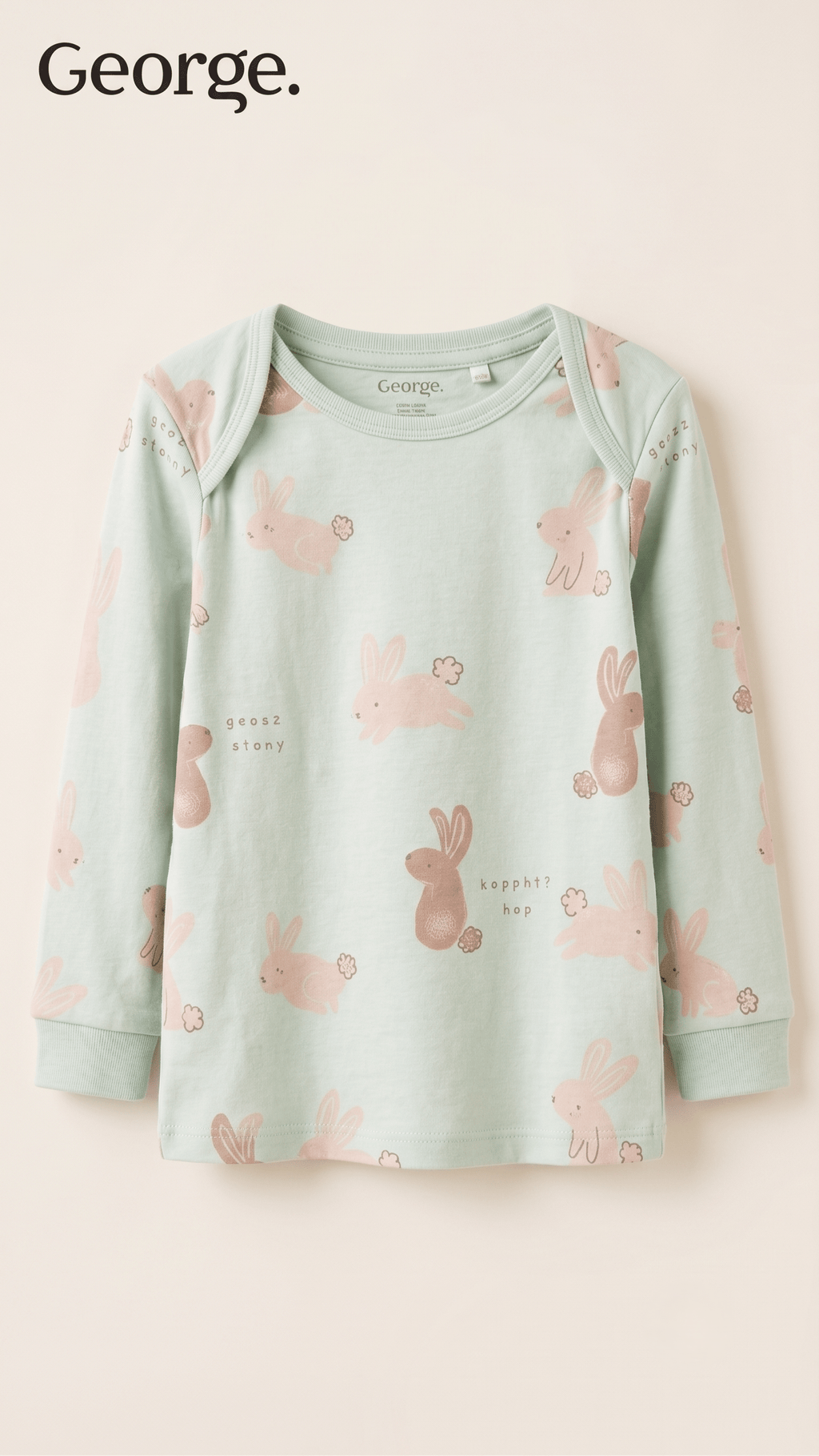 Girls Mint Green Bunny Print Long Sleeve T-Shirt George (BG-000924)