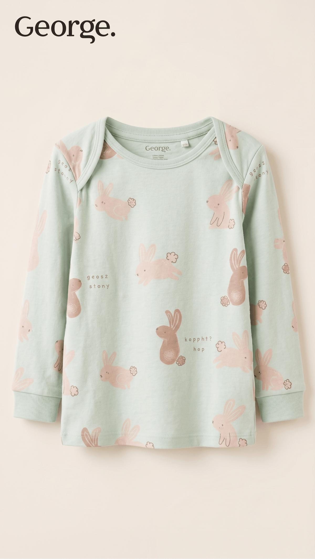 Girls Mint Green Bunny Print Long Sleeve T-Shirt George (BG-000924)